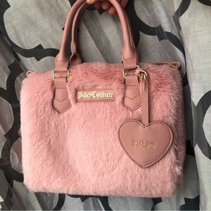 Juicy Couture Pink Taffy Fluffy Faux Fur Satchel Crossbody Bag